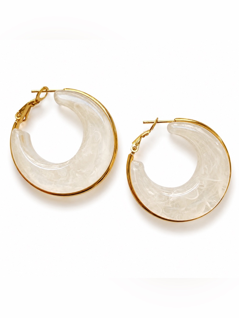 Bella White Marbled Hoop Earrings